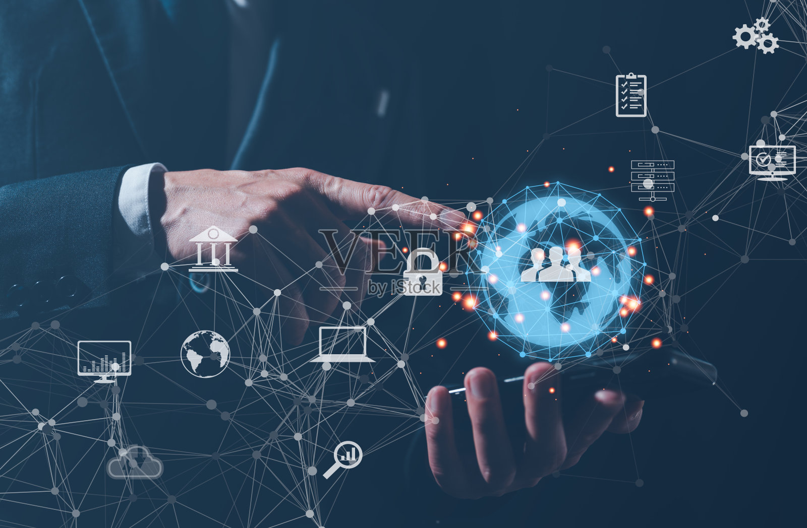 数字化转型技术战略，物联网，物联网。在数字时代，商业观念的转变和技术的采用，增强全球业务能力。人工智能照片摄影图片