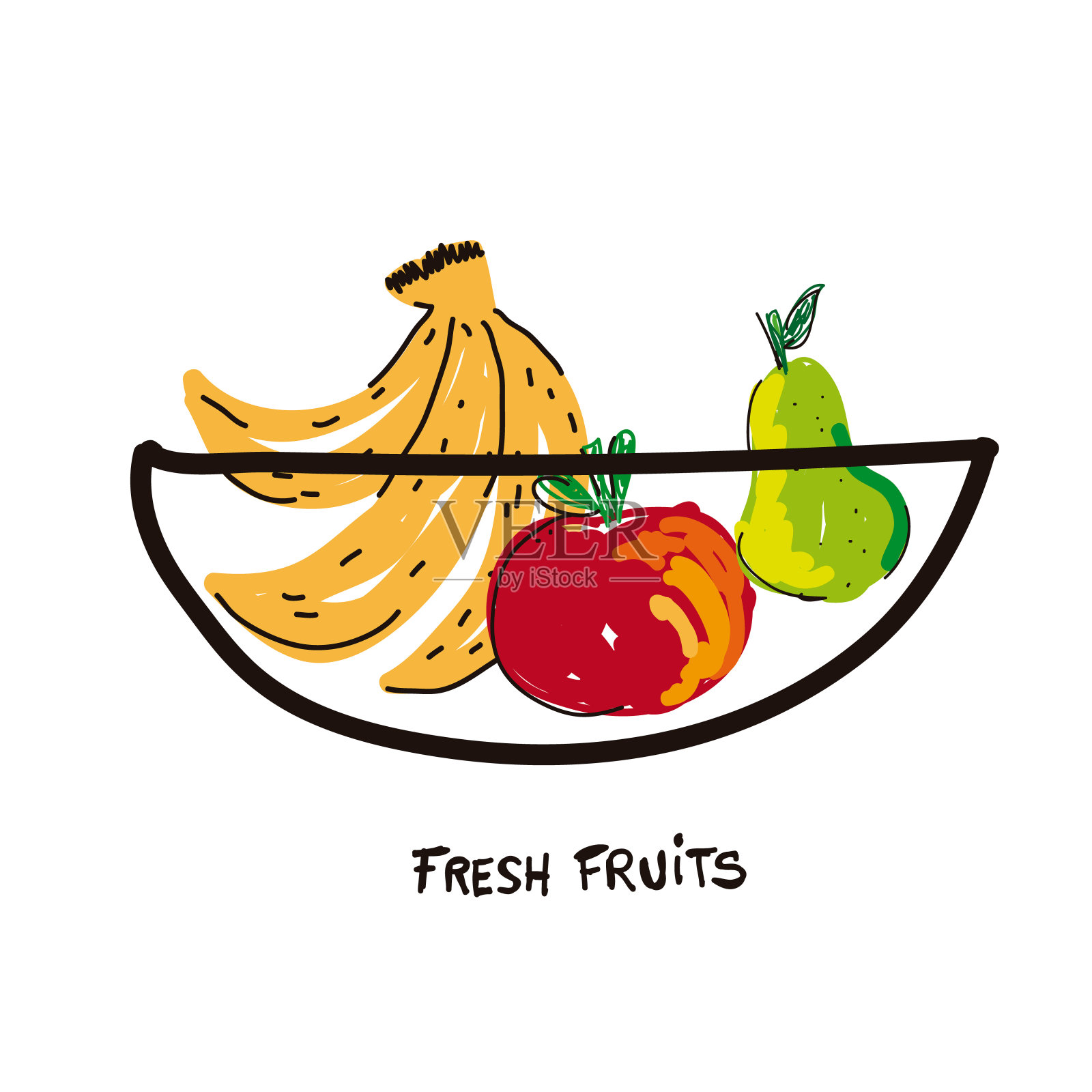 碗与新鲜水果在涂鸦风格矢量插图设计元素图片