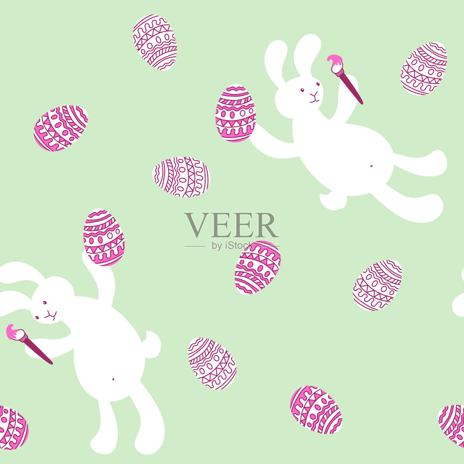 用于织物、纺织品、包装和亚麻布的卡通兔子无缝图案插画图片素材