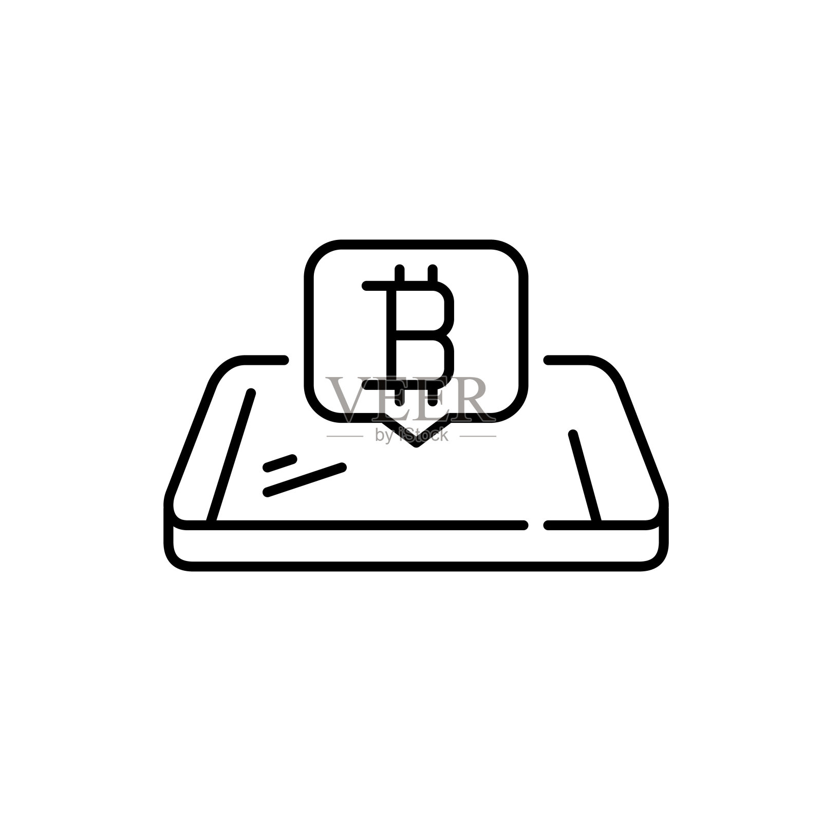 等距智能手机上的比特币加密货币消息。像素完美，可编辑的笔画线图标插画图片素材