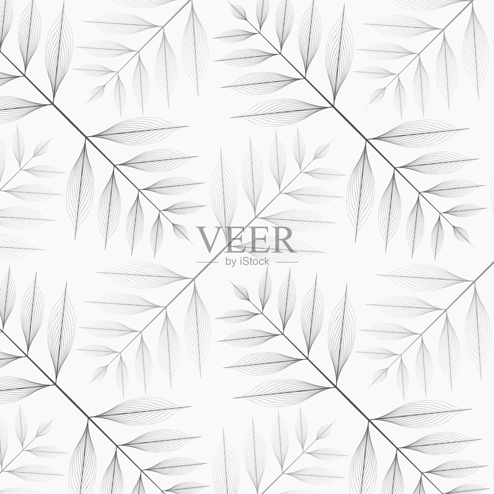 线性矢量图案，重复抽象的叶子，叶子或花的灰色线条，花。图形清洁设计的织物，事件，壁纸等模式是在色板面板。插画图片素材
