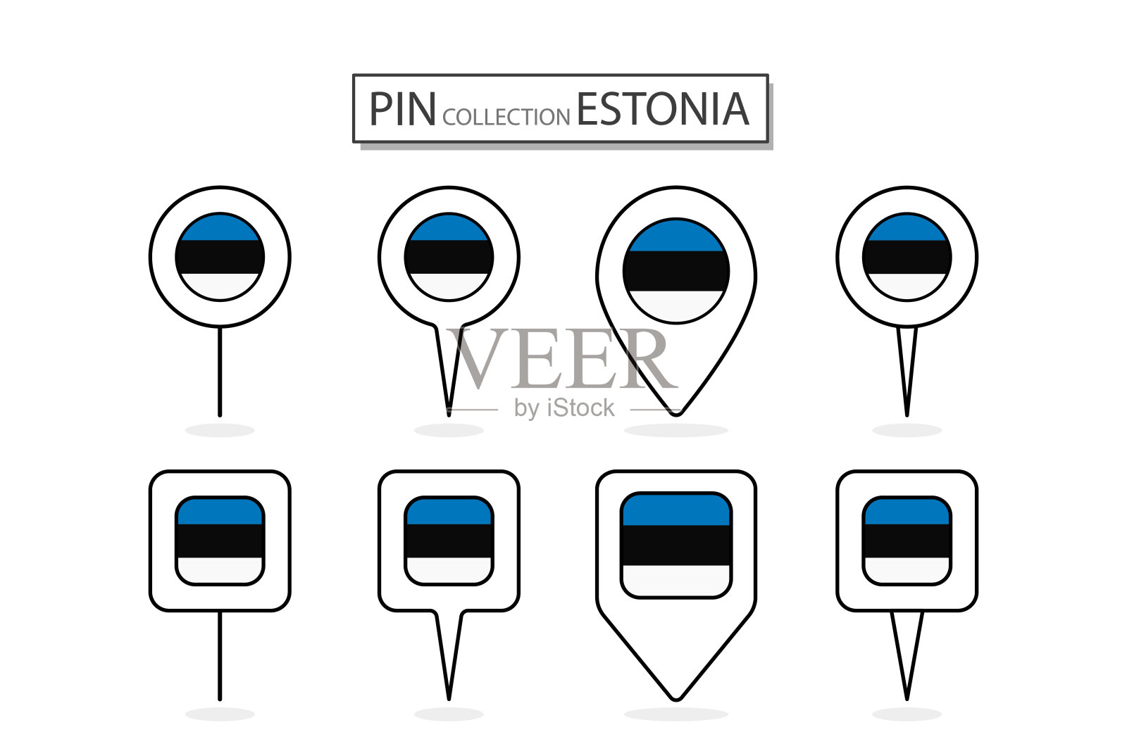 套装平销爱沙尼亚国旗图标在不同的形状平销图标插图设计。插画图片素材
