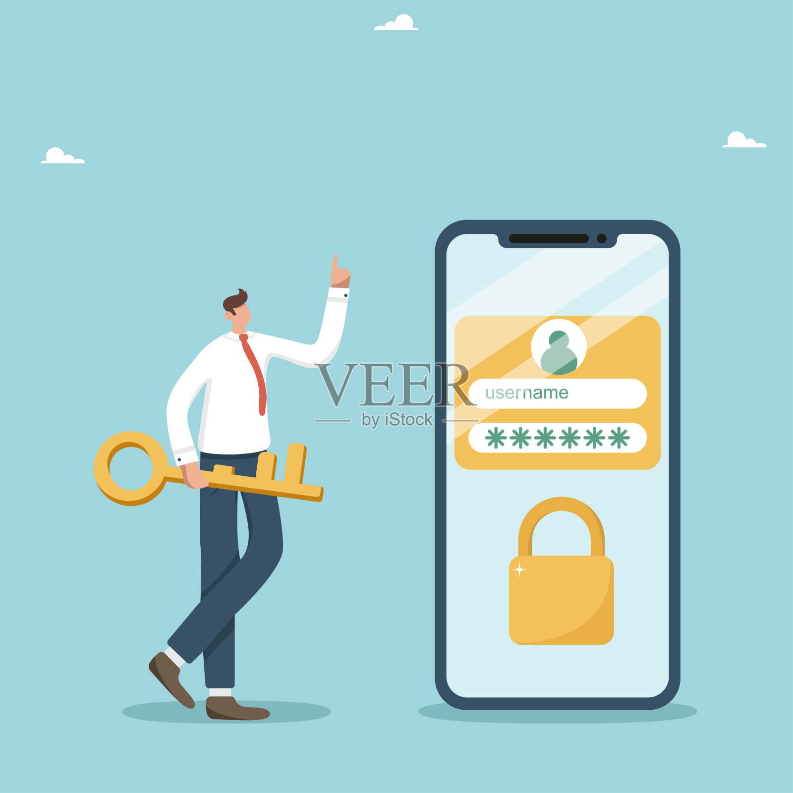 拥有金钥匙的商人知道登录密码插画图片素材