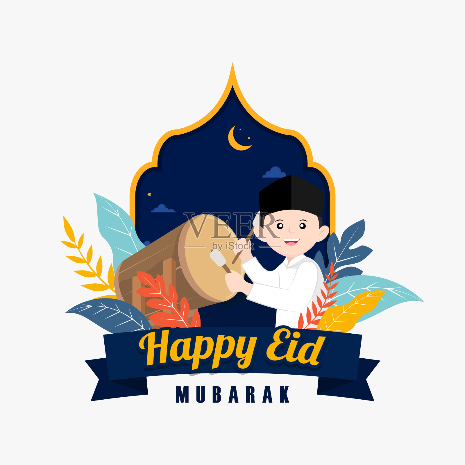 开斋节穆巴拉克卡通矢量插图设计模板素材