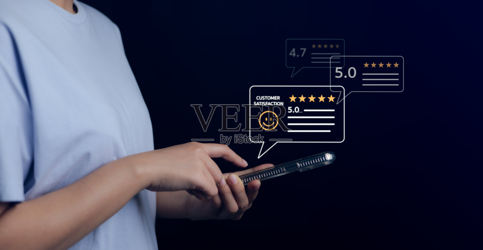 顾客评价满意度反馈调查概念。用户对手机应用的服务体验进行评价，客户对服务质量进行评价，企业信誉排名。照片摄影图片