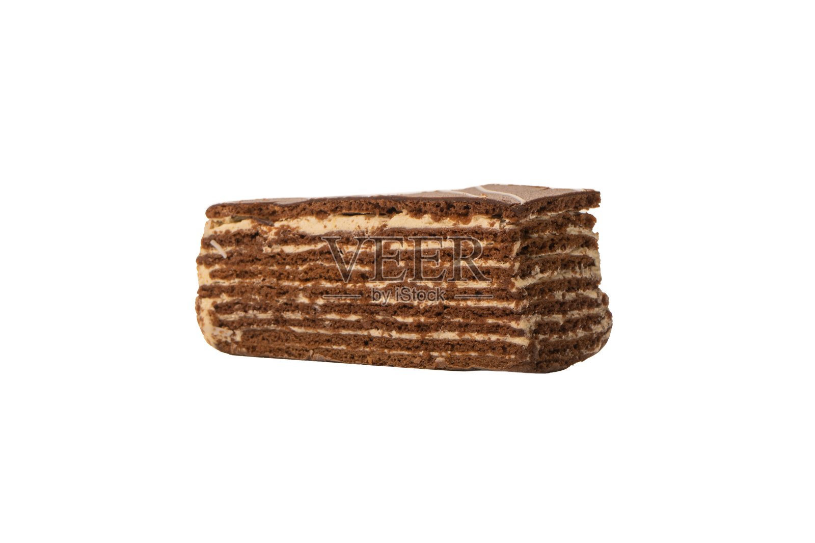 白色背景上的巧克力蛋糕。照片摄影图片