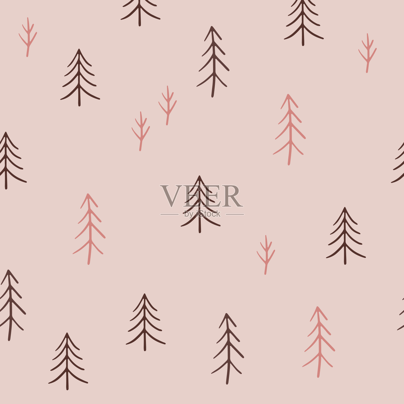 无缝模式与圣诞树。假日现代波西米亚背景。矢量图插画图片素材