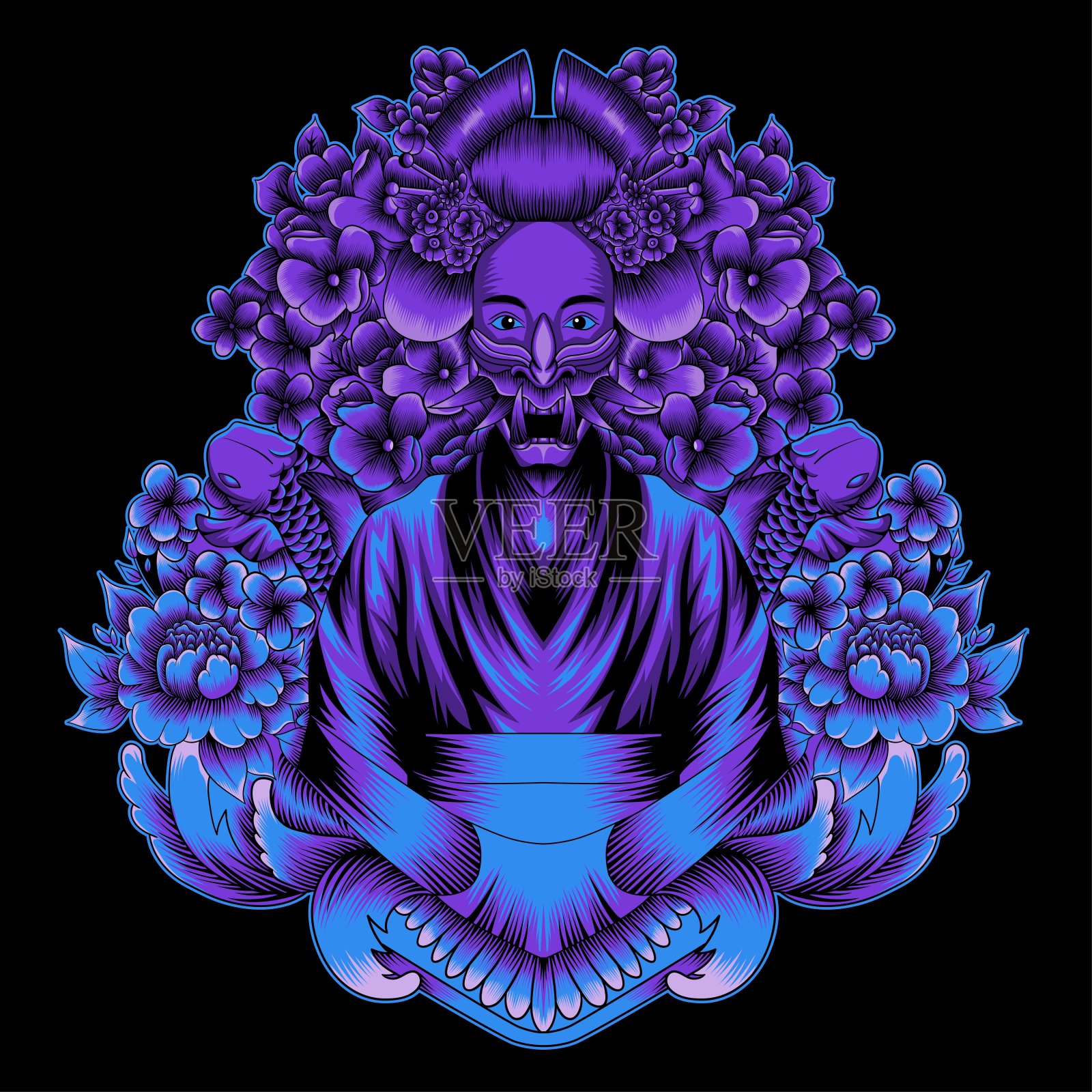 艺伎女孩与樱花插图插画图片素材