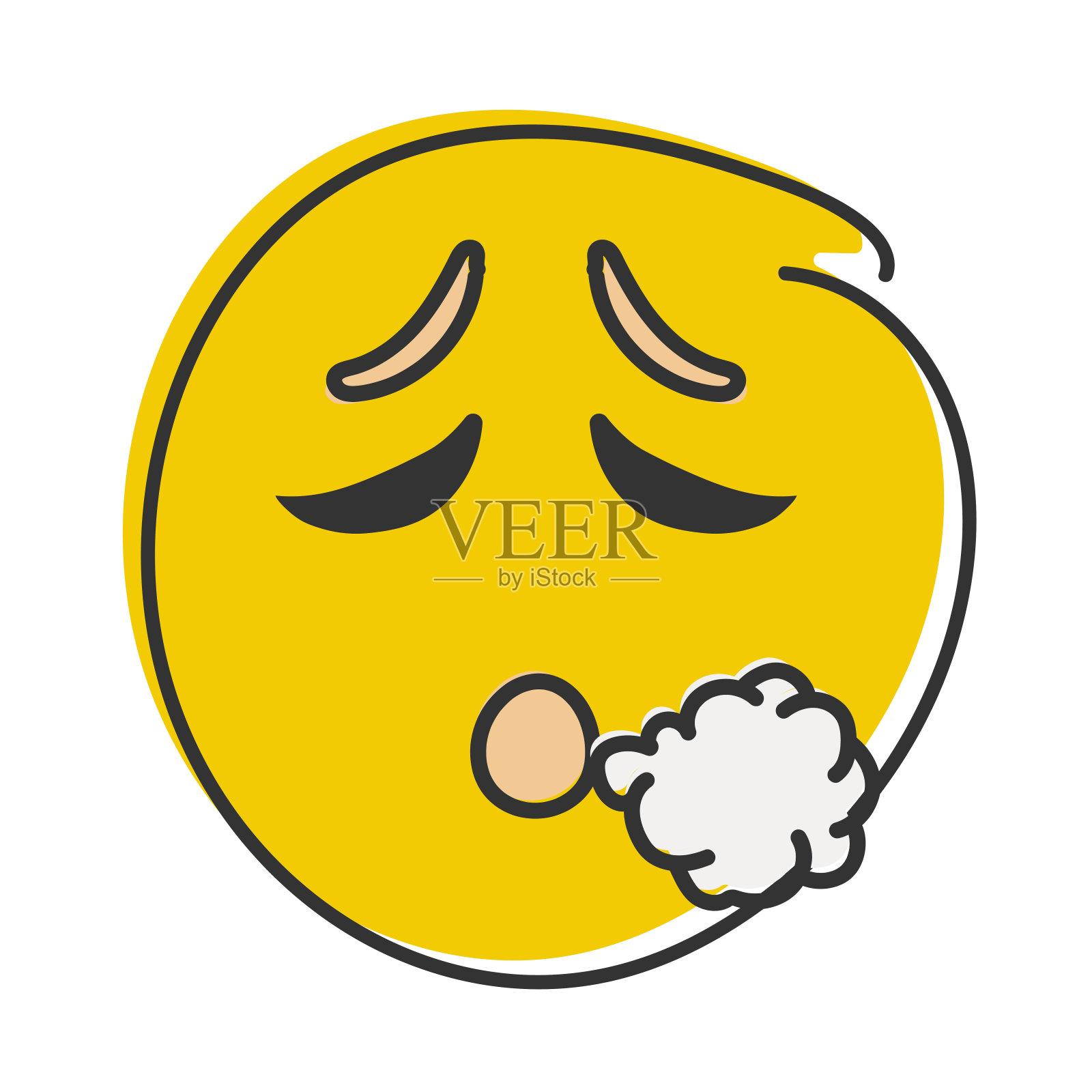 单个表情符号图标。有趣的图标。表情符号。吐出蒸汽的表情符号。手绘，平面风格的表情。设计元素图片