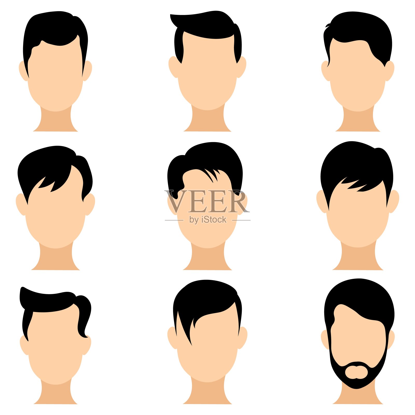 男人的发型。时髦的理发矢量图标集孤立的白色背景。插画图片素材