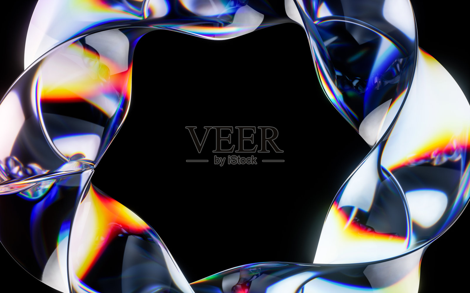 彩色曲线玻璃色散，三维渲染。照片摄影图片