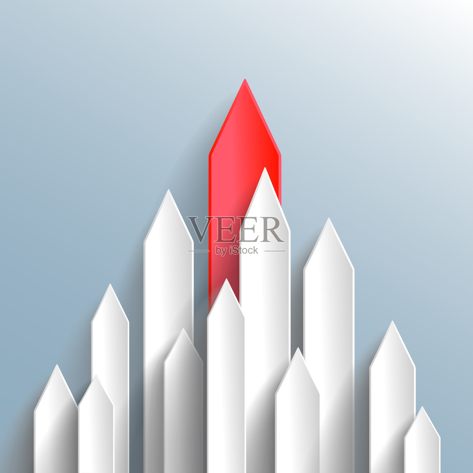 组白色和一红纸箭头向上，进步方式和前进成就创意概念，白色箭头向上成长成功，三维渲染-股票矢量插画图片素材