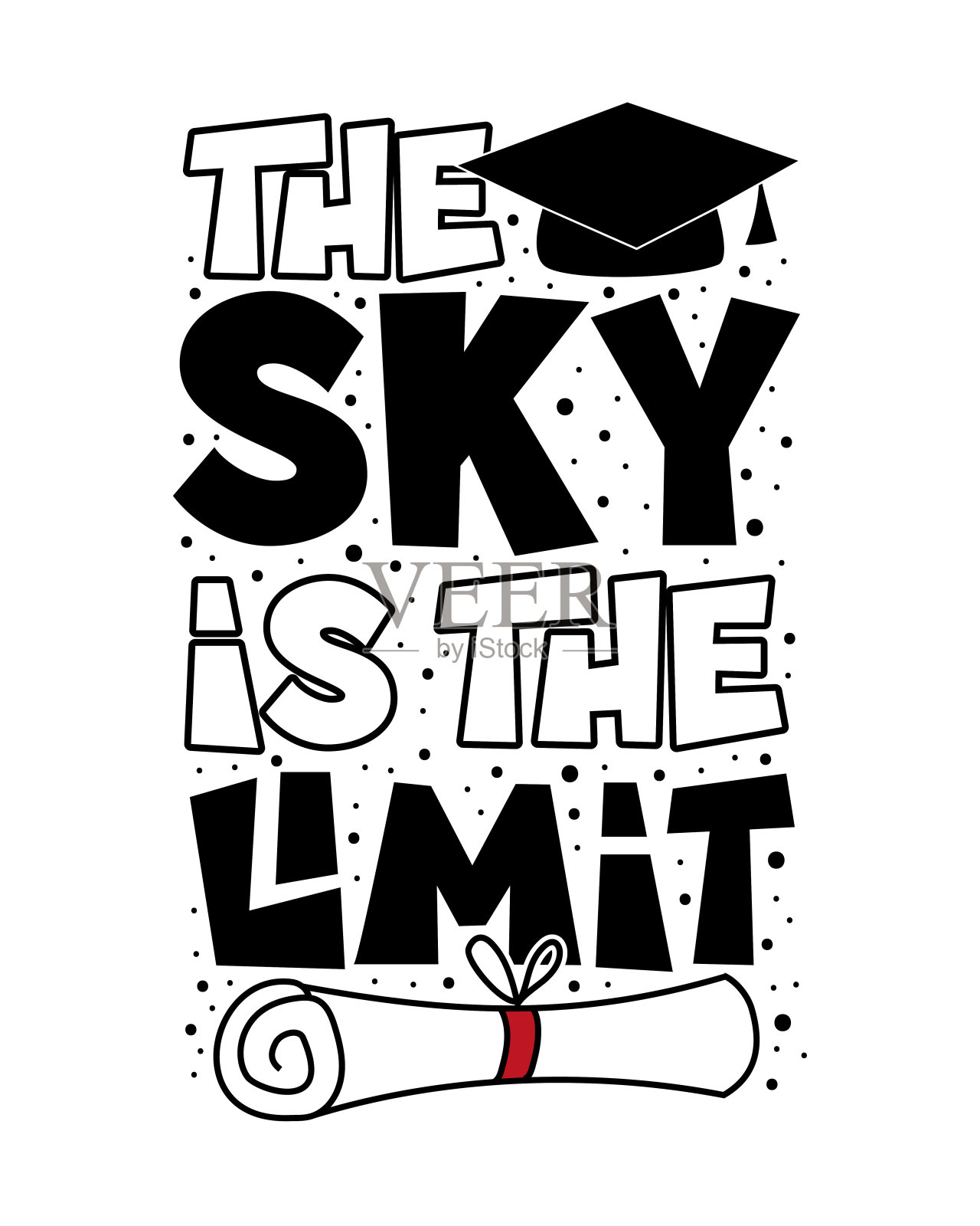 天空是极限-激励引用与研究生帽和证书或文凭插画图片素材