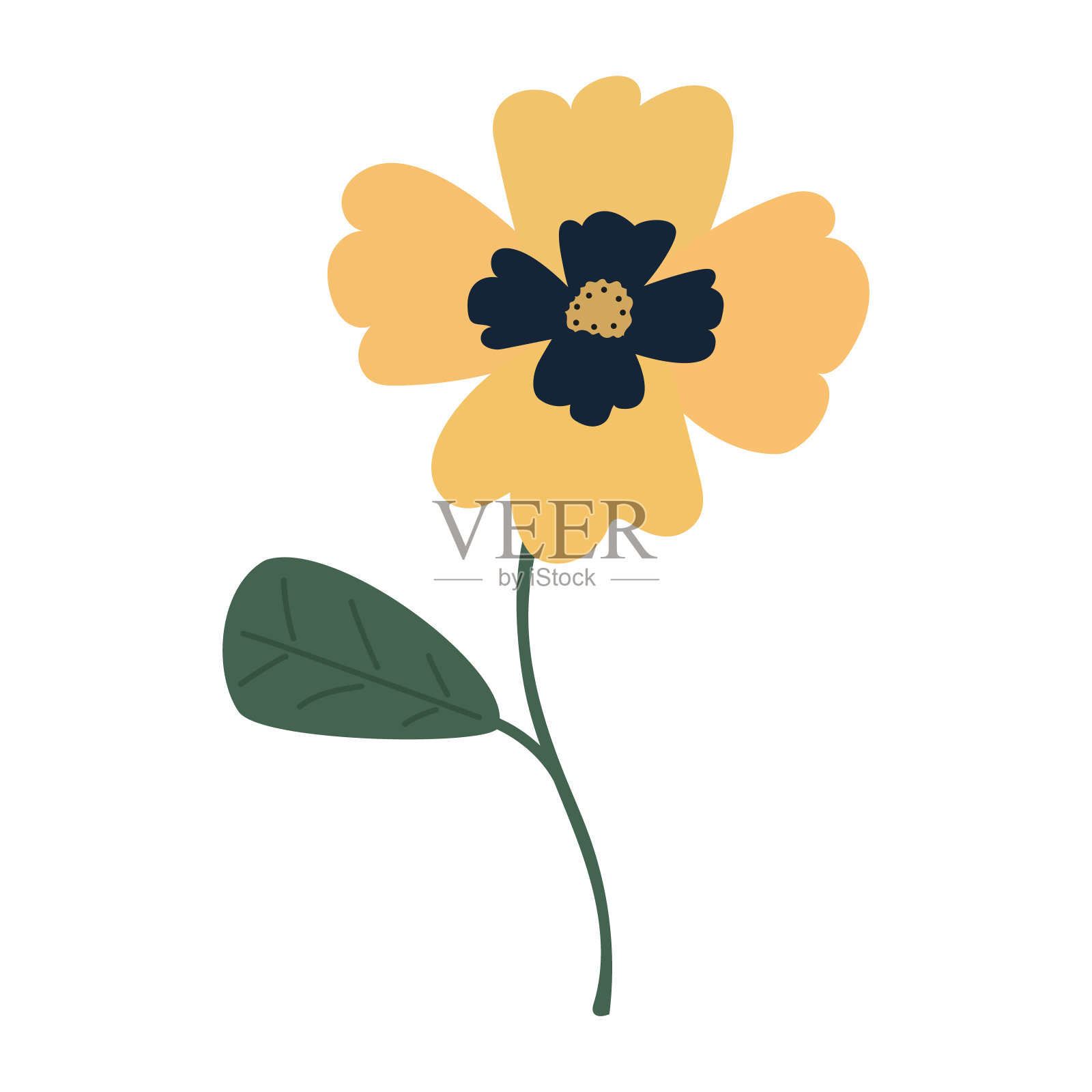 花园花，植物，植物，矢量时尚，织物，壁纸打印在绿色薄荷底色。简单的花。春夏花林插画图片素材