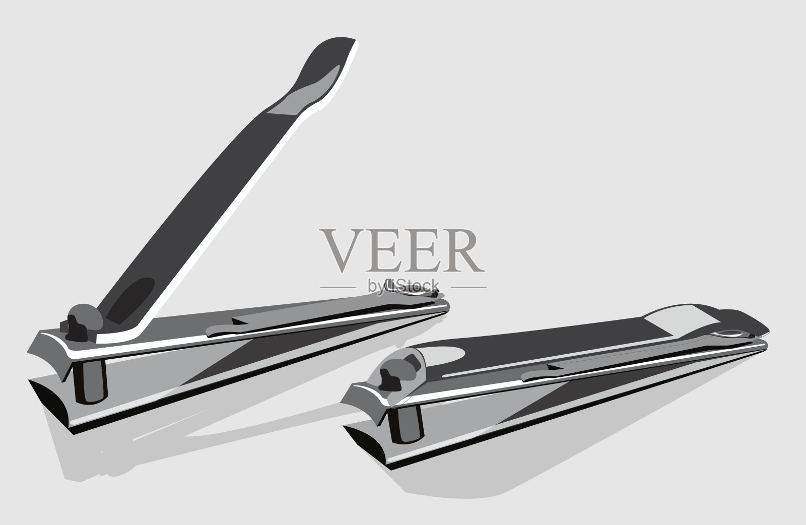 打开和关闭的金属指甲钳孤立的灰色背景插画图片素材