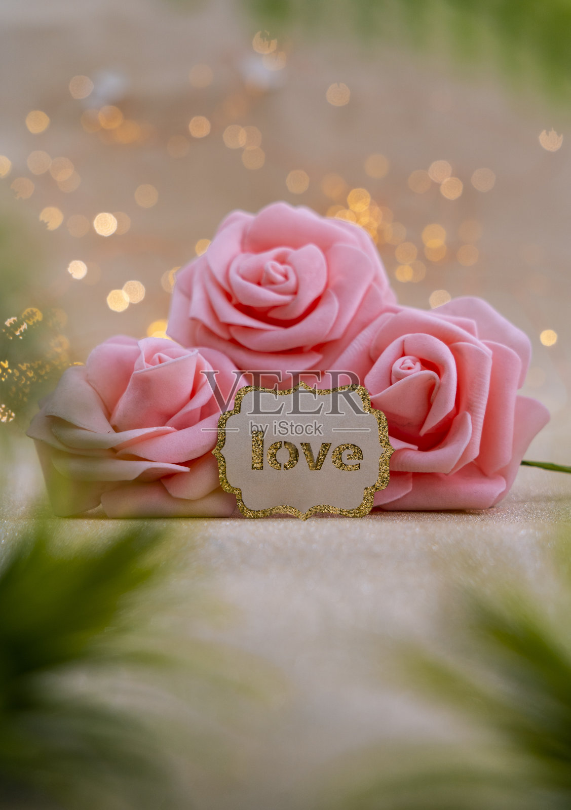 爱的形象美丽的粉红色玫瑰花和散景灯照片摄影图片