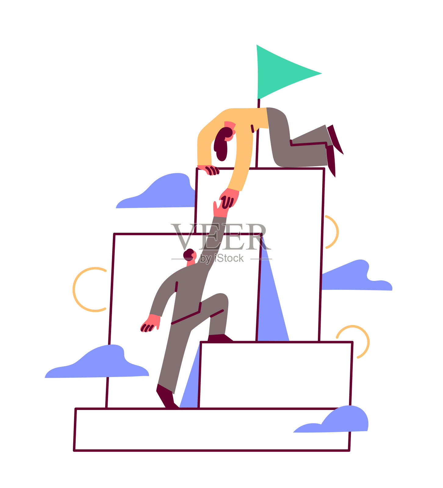 同事帮助员工爬上去插画图片素材