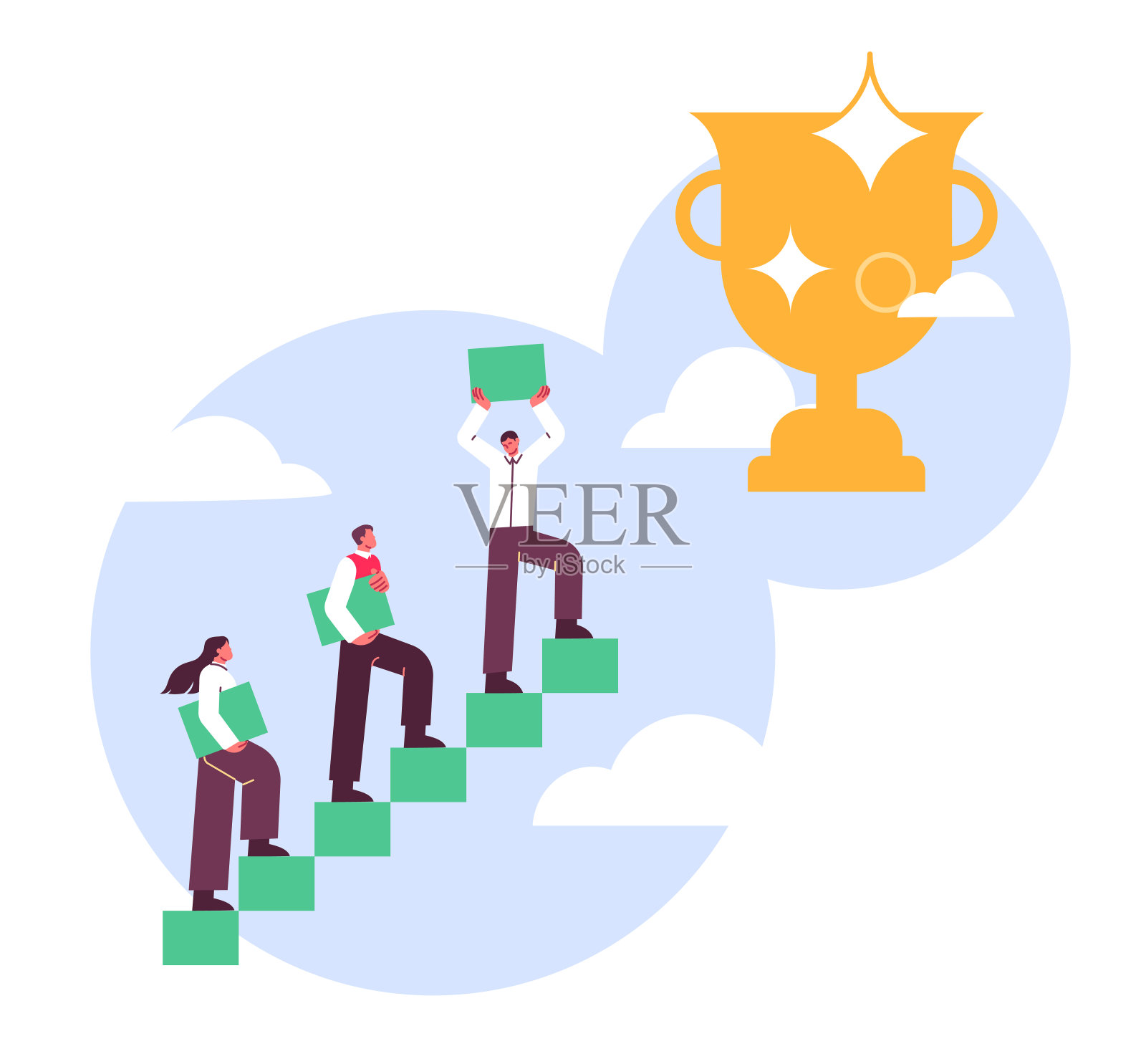 人们走上通往胜利的阶梯插画图片素材