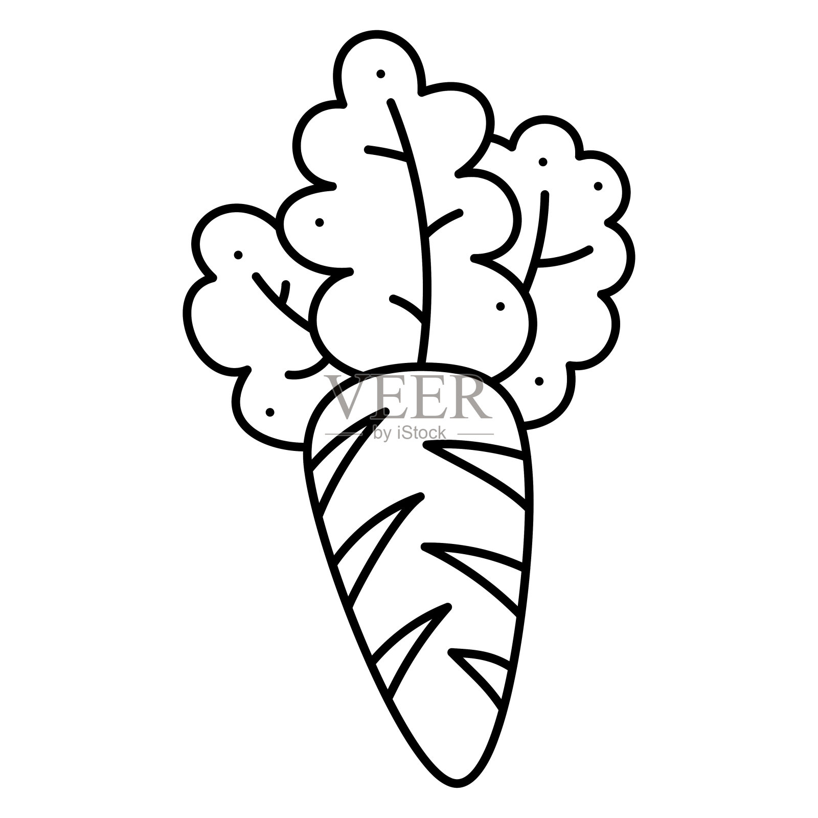 胡萝卜第三抽象。涂鸦矢量黑白插图。插画图片素材