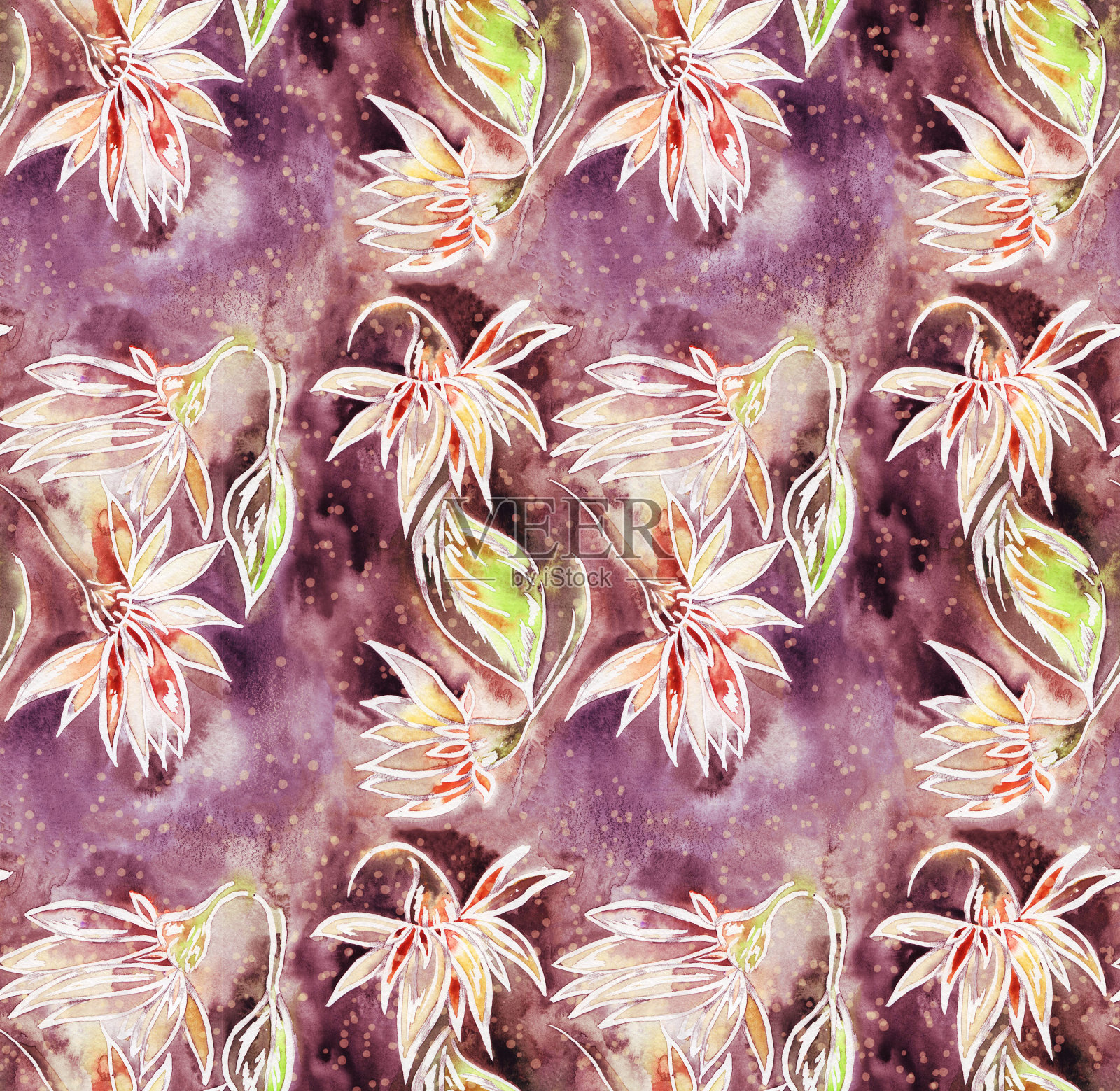 水彩花深色混合设计精美的垃圾纹理抽象艺术花卉印刷图案背景插画图片素材