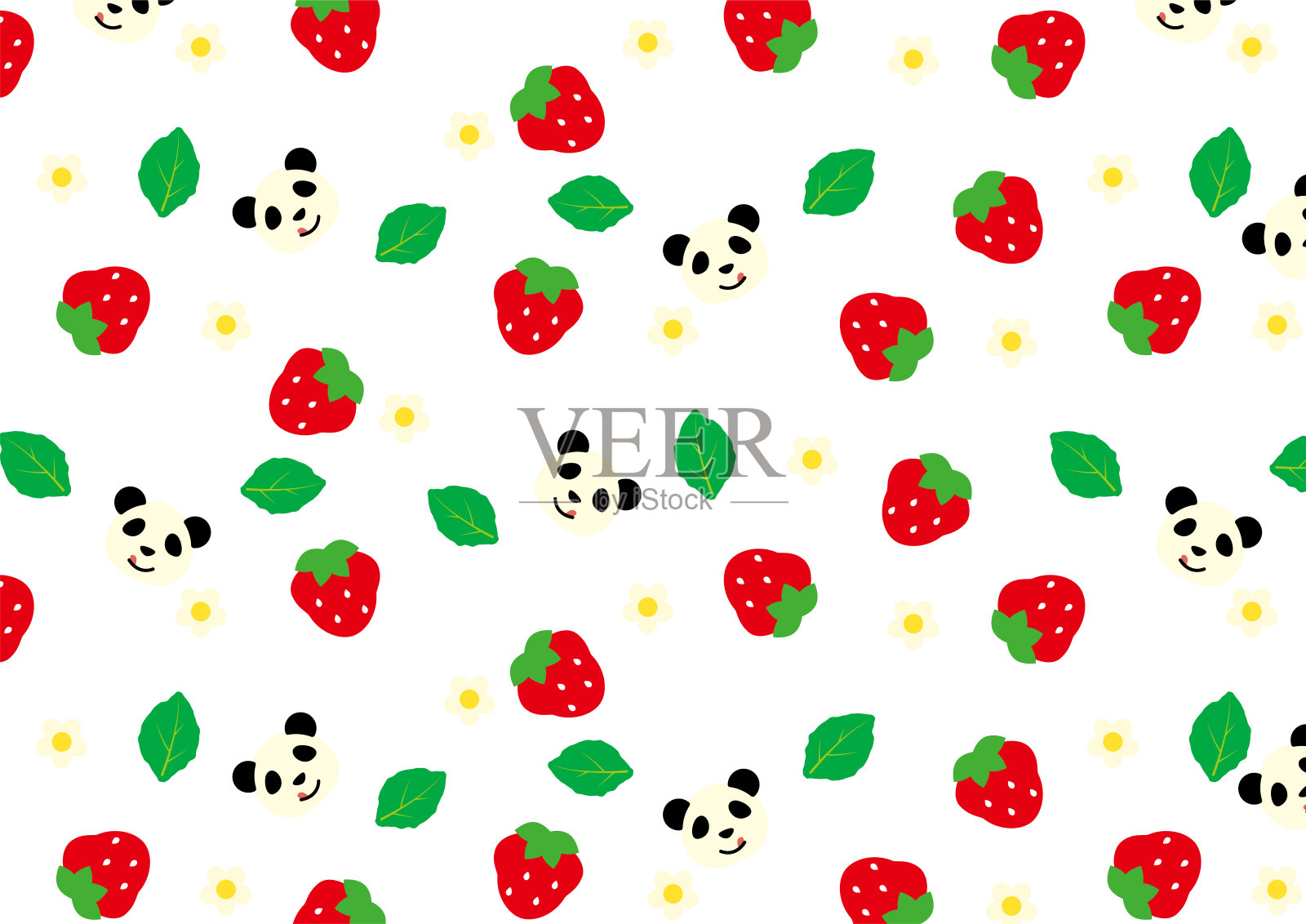 草莓壁纸和吞食熊猫的背景插画图片素材