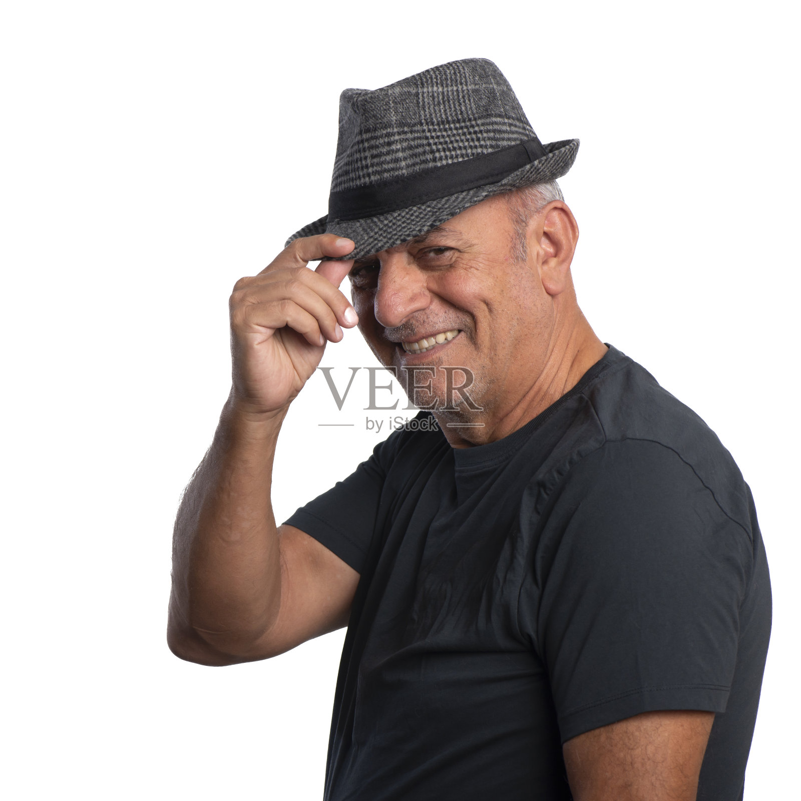 戴帽子的微笑男人照片摄影图片