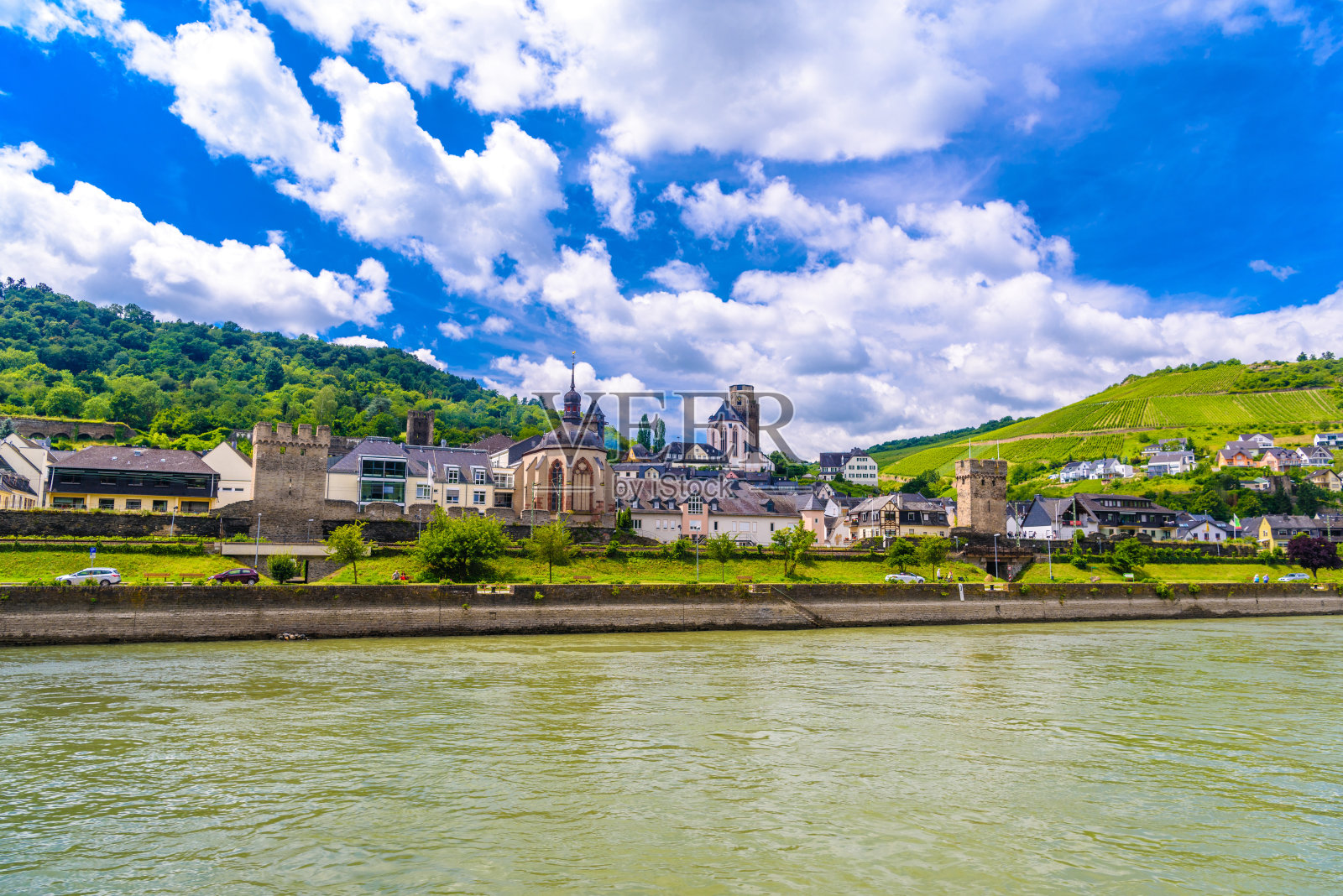 Werner Kapelle Werner -Kapelle church在Loreley罗蕾莱的莱茵河上，Oberwesel, Rhein- lahn - kreis，莱茵- palatinate, rheindpfalz，德国照片摄影图片