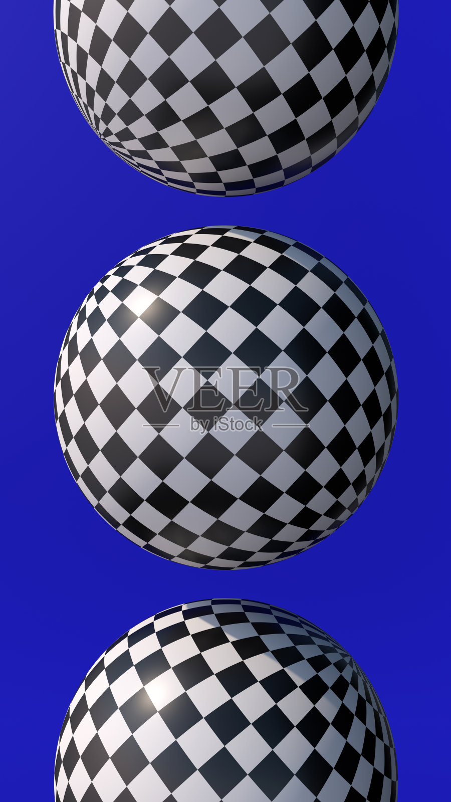 黑色和白色的球体。蓝色背景。抽象插图，3d渲染。照片摄影图片