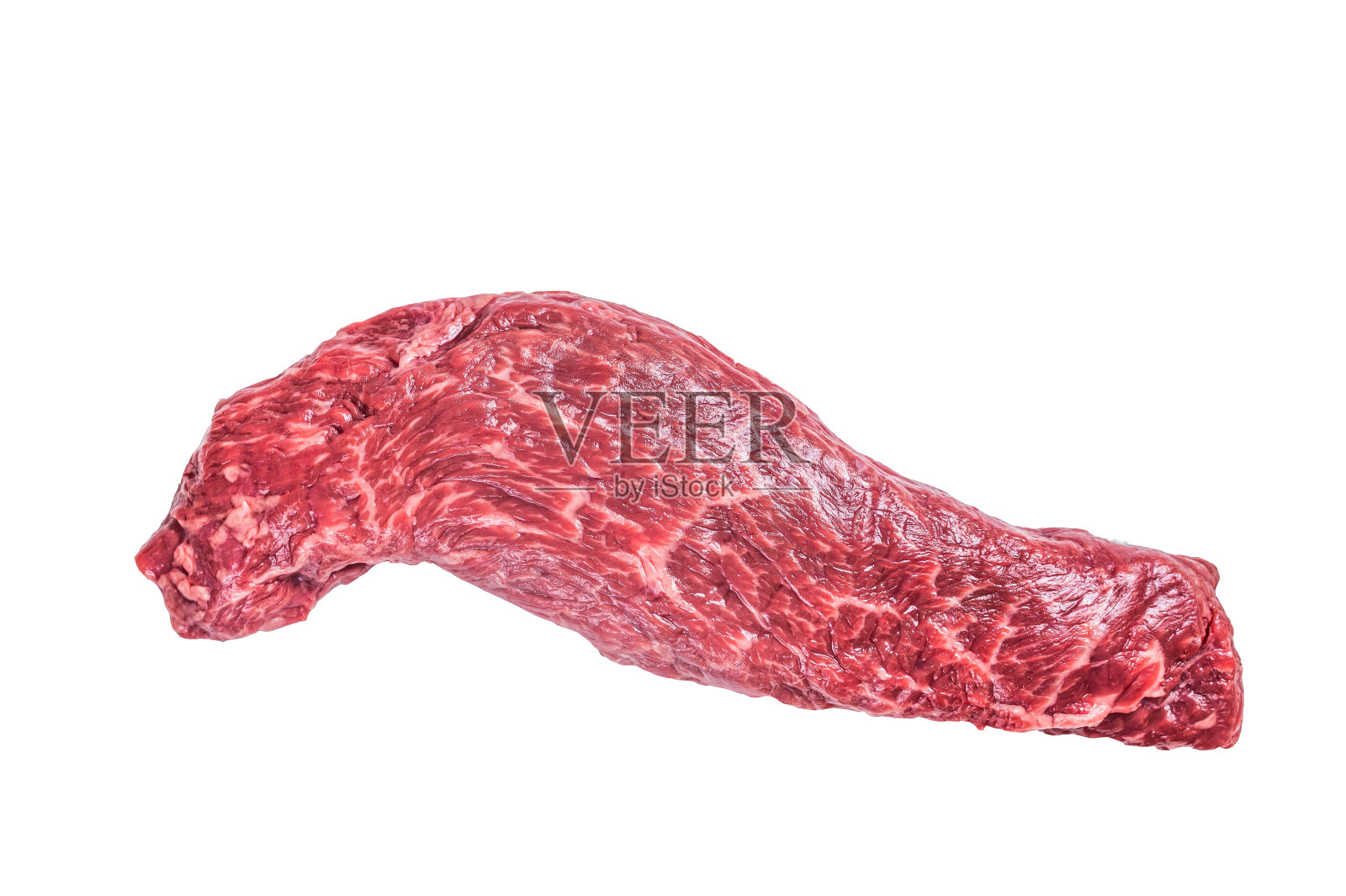 生鲜肉牛排弯刀，裙摆。孤立在白色背景上。照片摄影图片