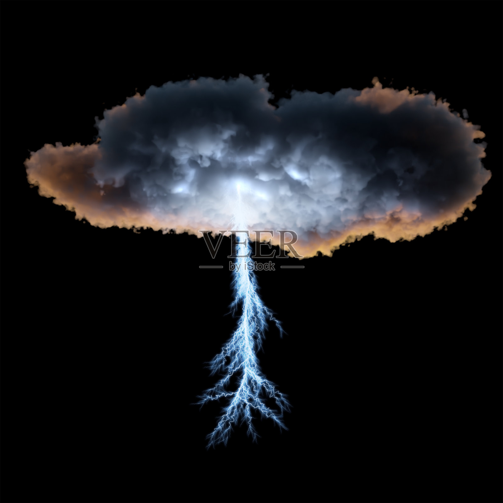 3 d渲染。黑色背景上有黑暗、密集的风暴云和闪电。图解说明。照片摄影图片