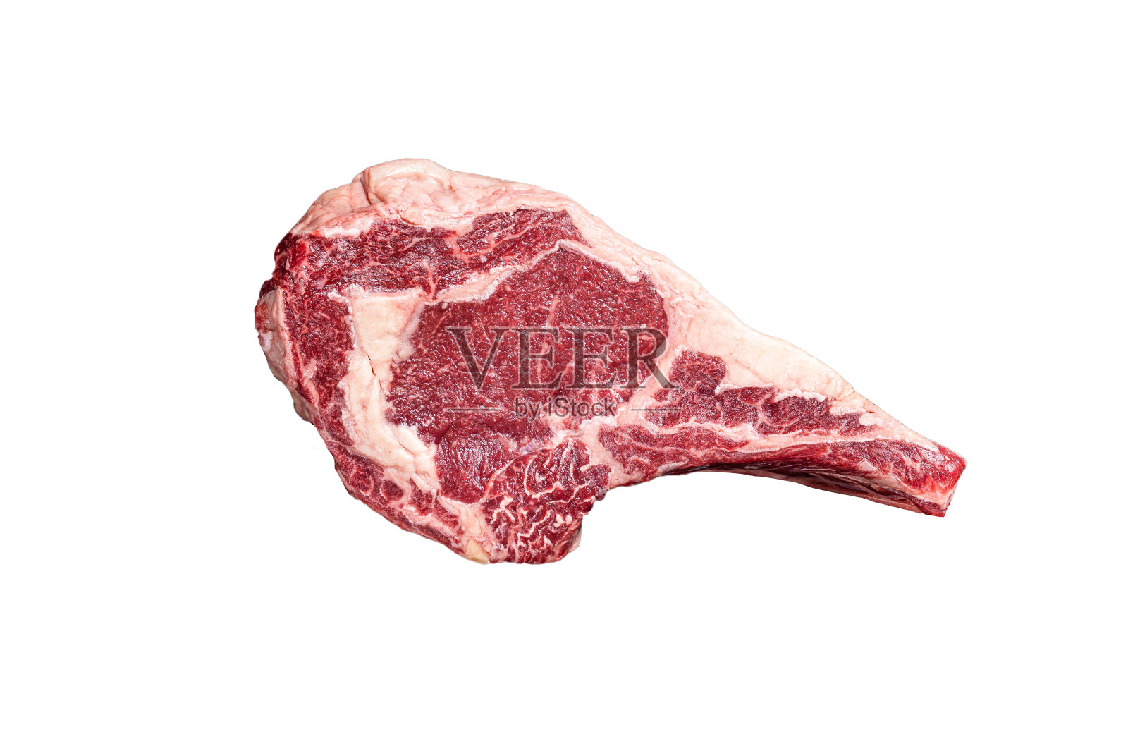 干熟生牛仔或肋眼牛排。孤立在白色背景上。照片摄影图片