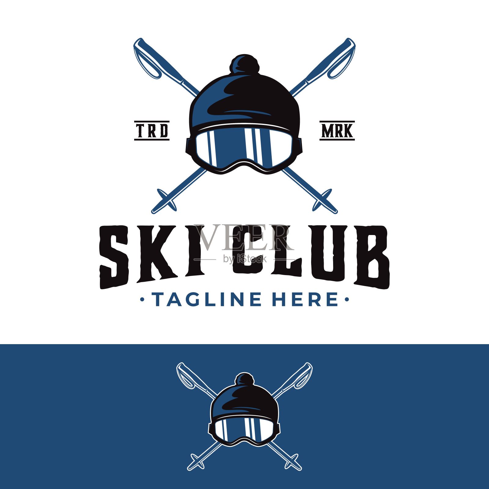 滑雪滑雪板冬季运动矢量模板。极限户外冒险符号插画。插画图片素材