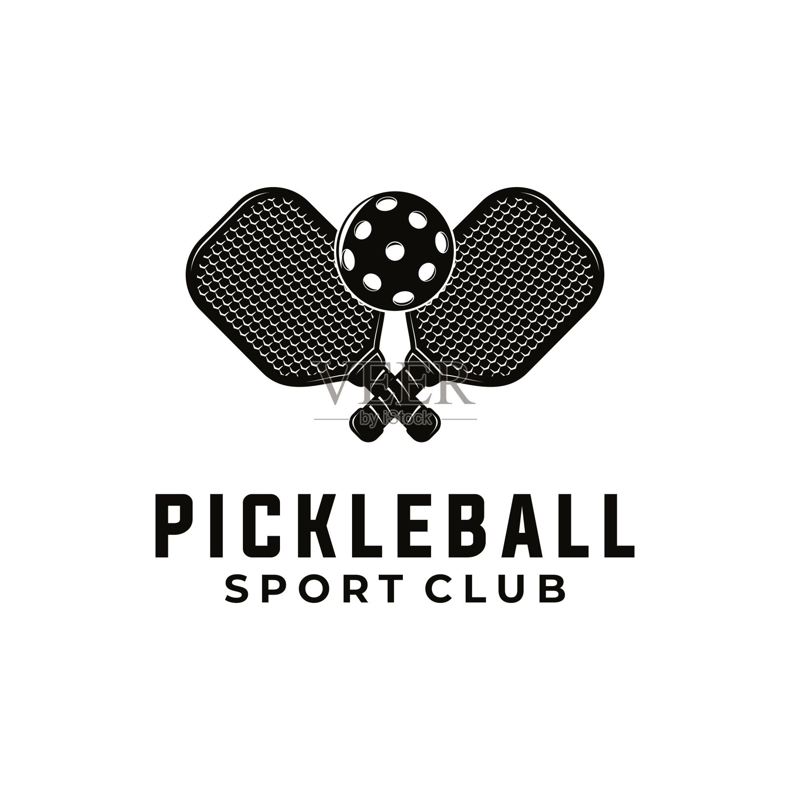 泡菜球运动图形模板。匹克球俱乐部游戏锦标赛矢量插图。设计元素图片