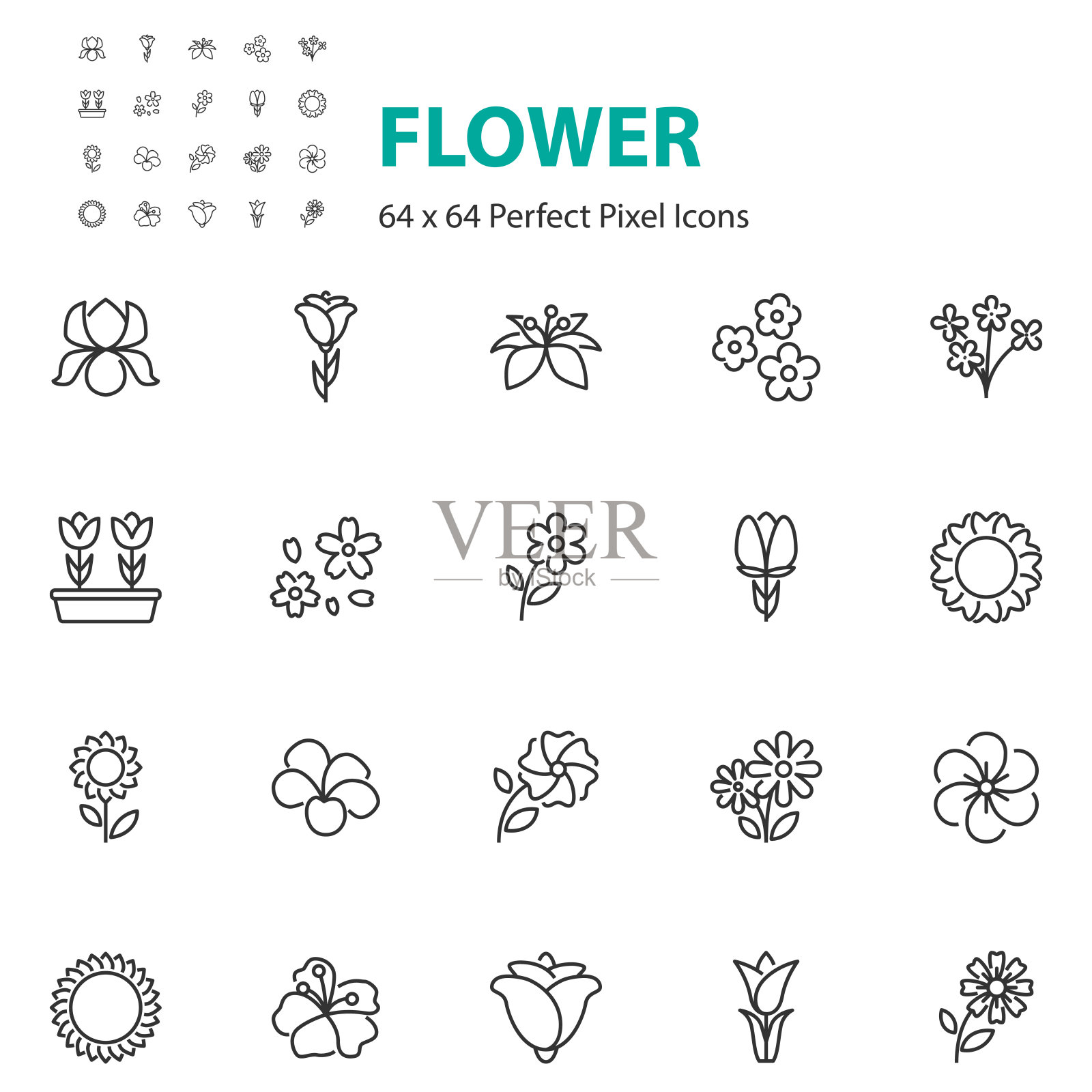 一套花图标，春天，自然，花插画图片素材