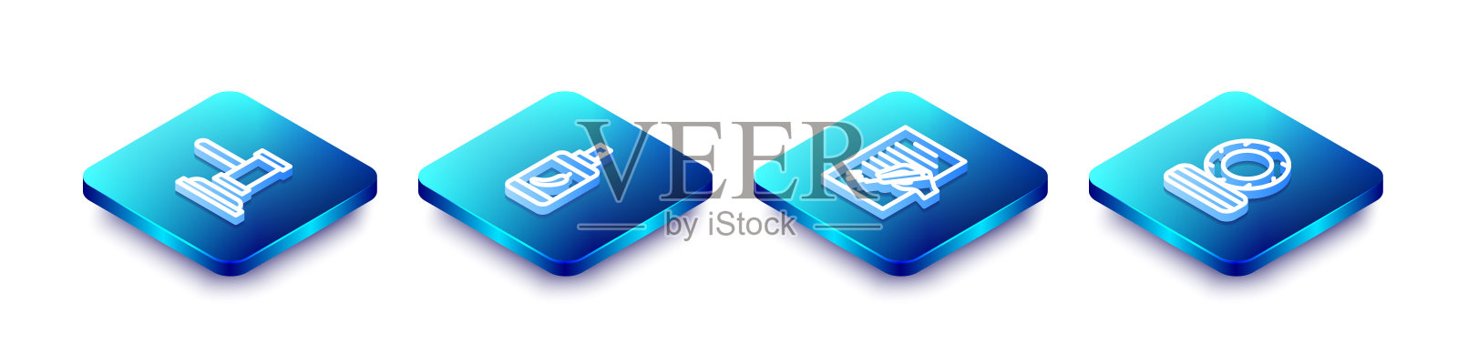 2.5D法官木槌、辣椒喷雾、请愿书和燃烧的轮胎图标图标素材