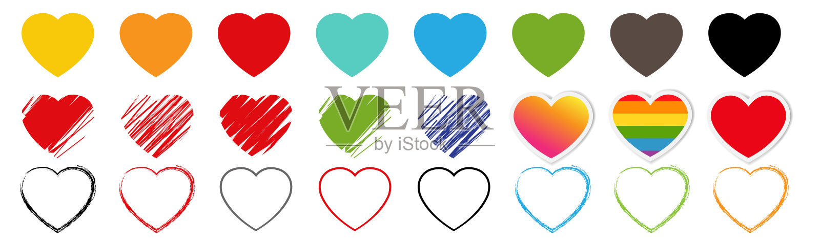 彩色心大集孤立插画图片素材