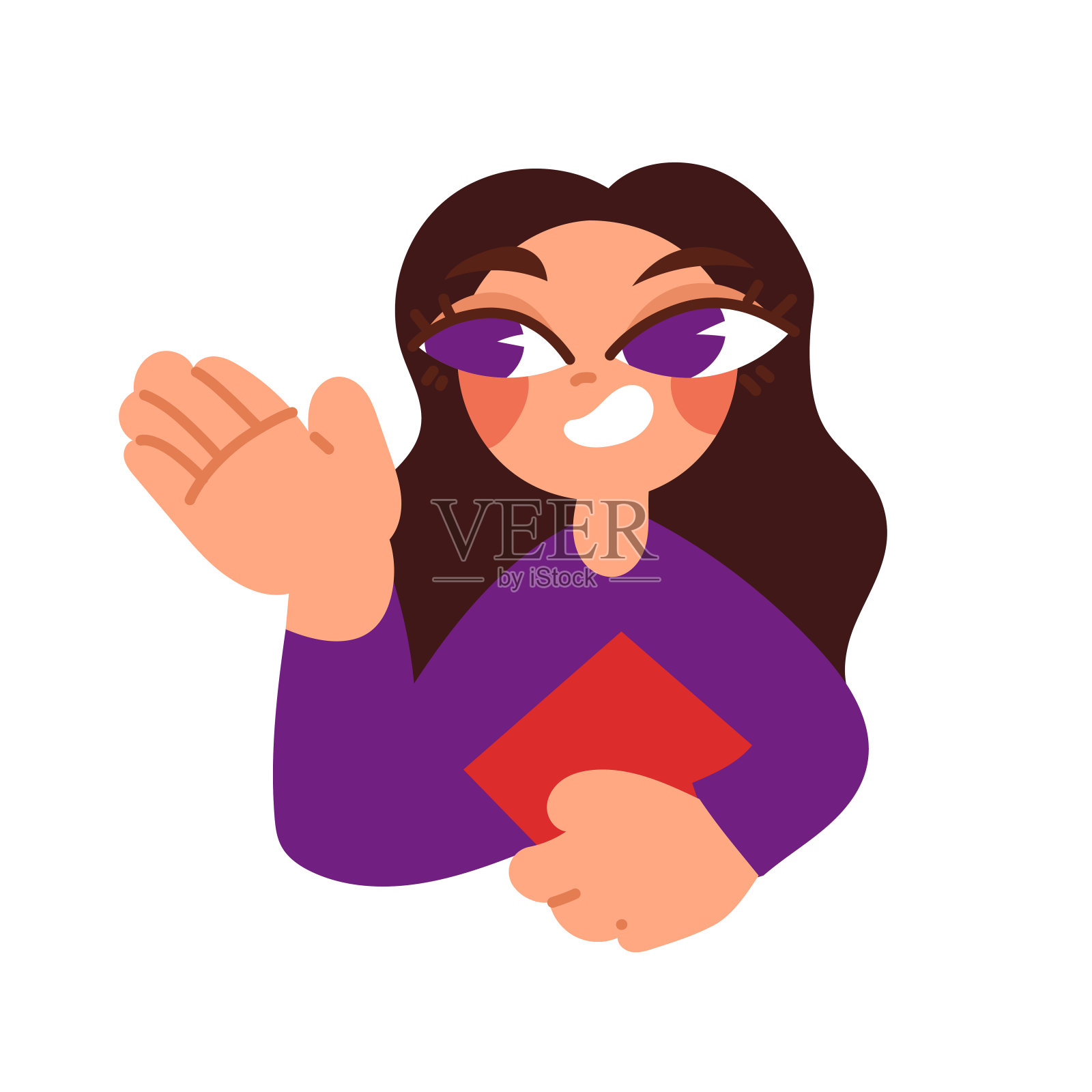 演示。一个年轻漂亮的女孩在办公室用平板电脑向其他员工展示她的演讲。卡通平面矢量情况。插画图片素材