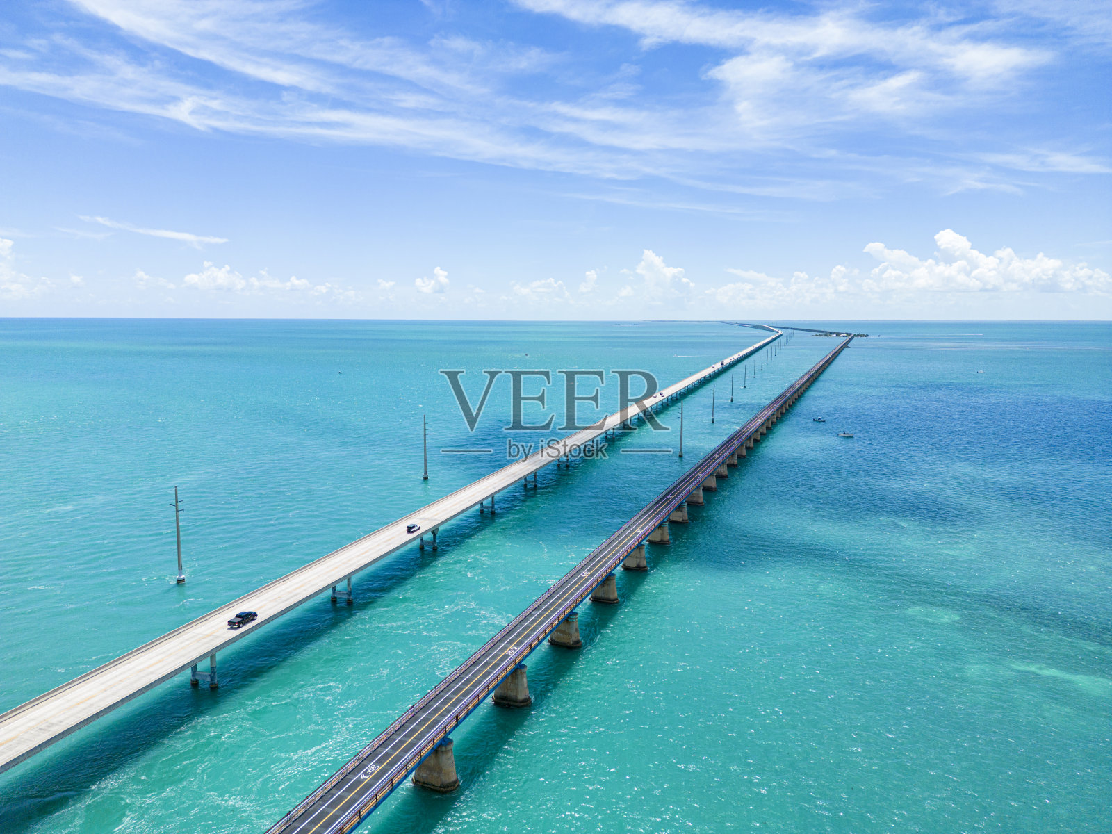 佛罗里达群岛七英里桥的鸟瞰图照片摄影图片