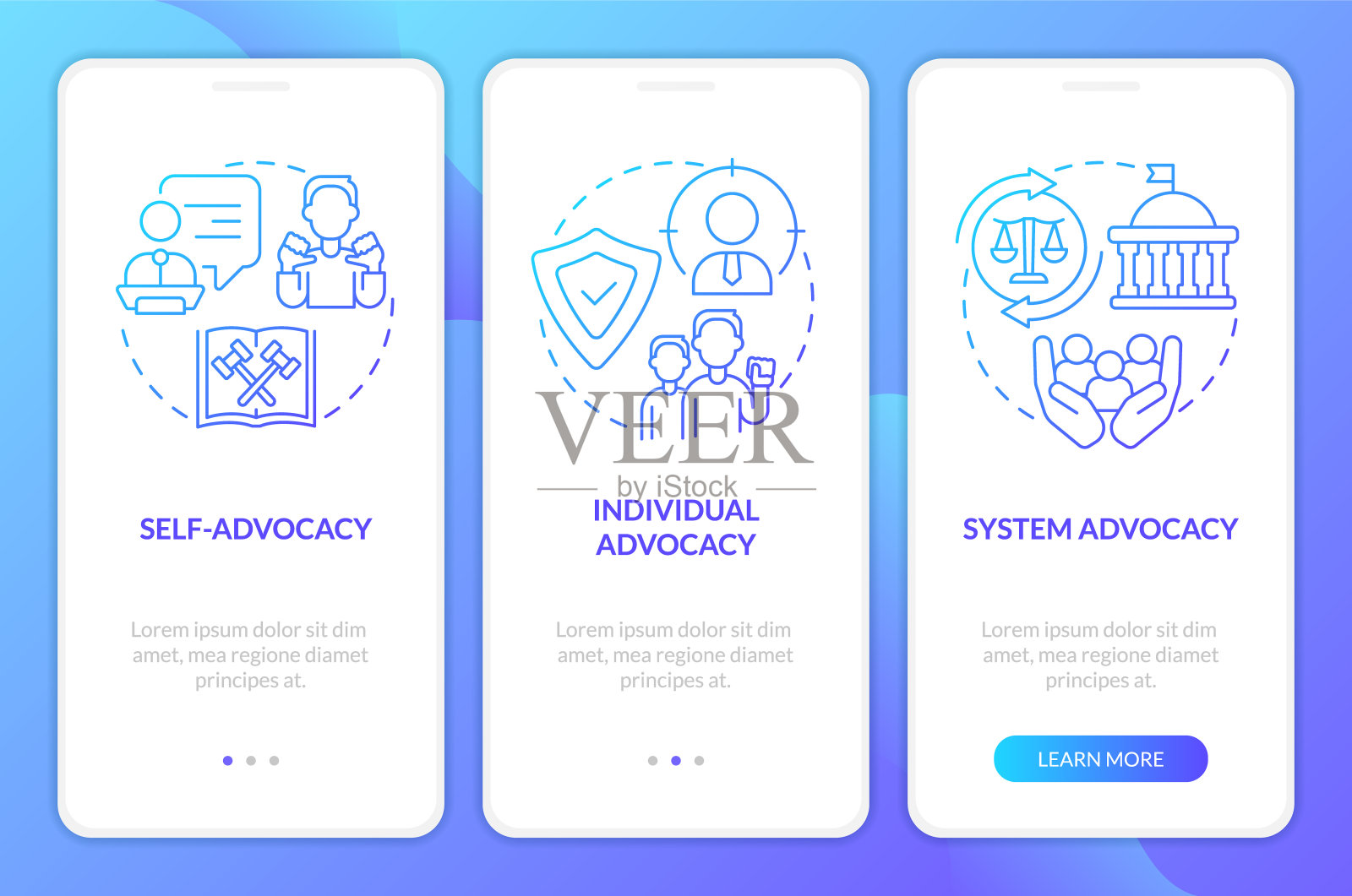 类型倡导蓝色渐变上机手机应用程序屏幕设计模板素材