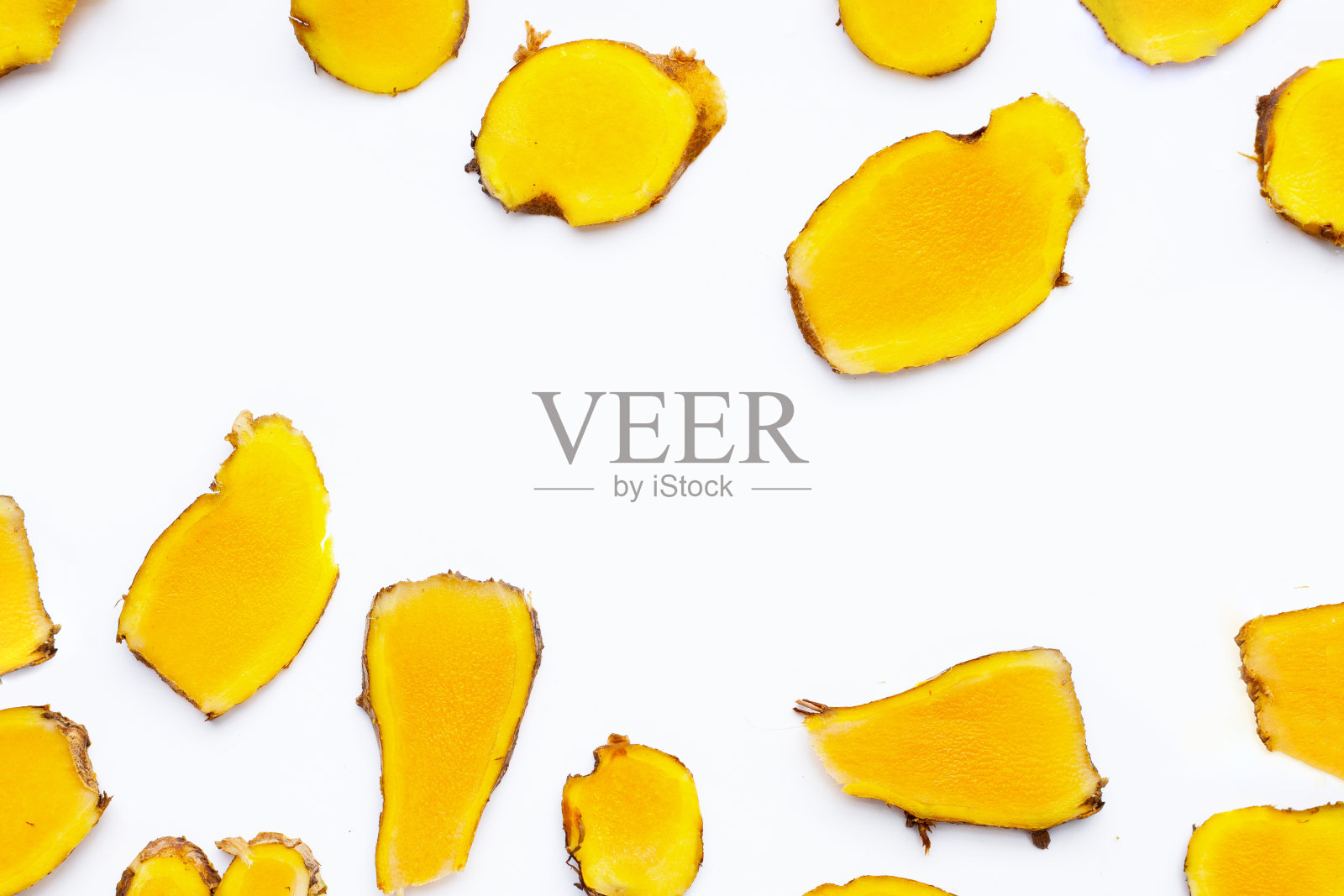 白底姜片或姜片。照片摄影图片