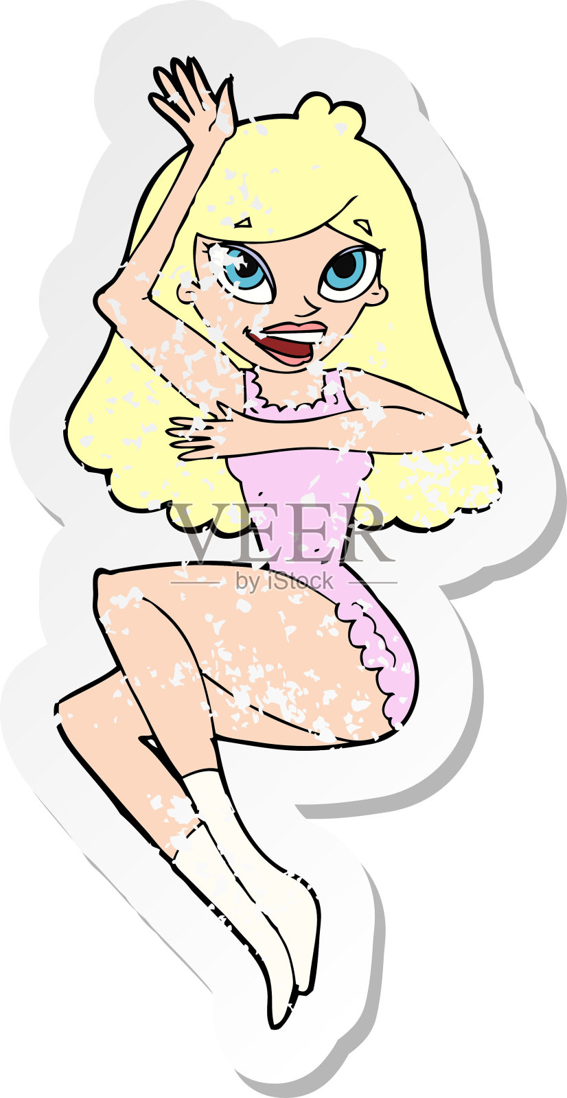 一个穿着内衣的卡通女人的复古心疼贴纸设计元素图片