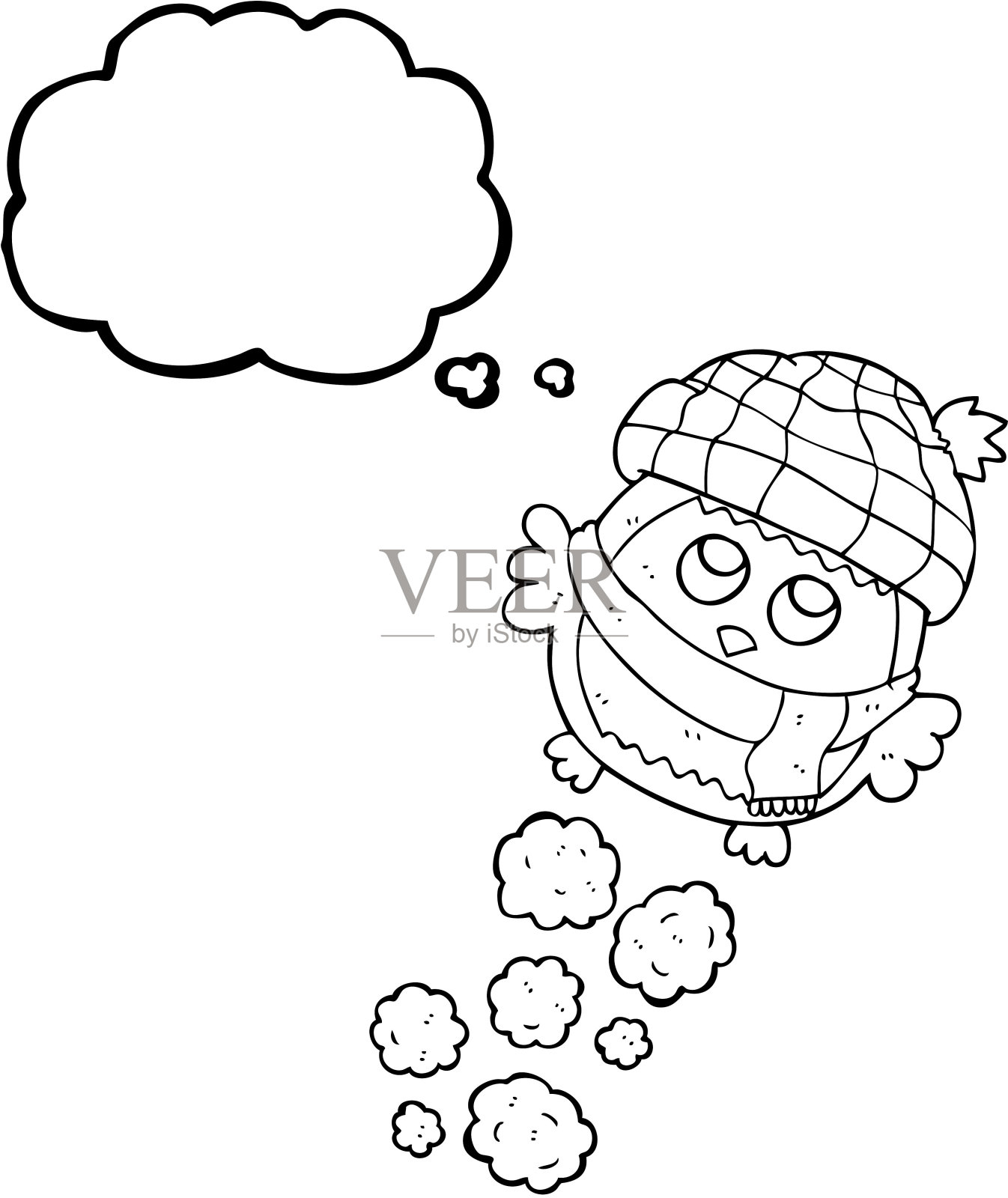 手绘思想泡泡卡通可爱的小猫头鹰飞翔插画图片素材