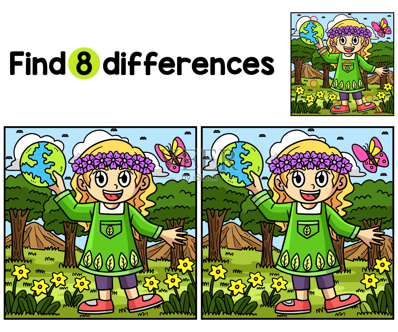 地球日女孩在森林里发现差异插画图片素材