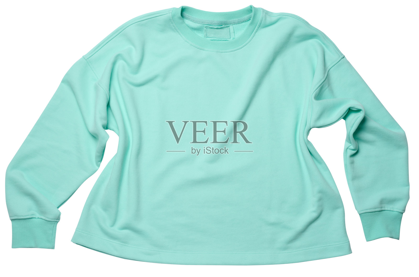 浅绿色针织套头衫，白色隔离底，穿着舒适照片摄影图片