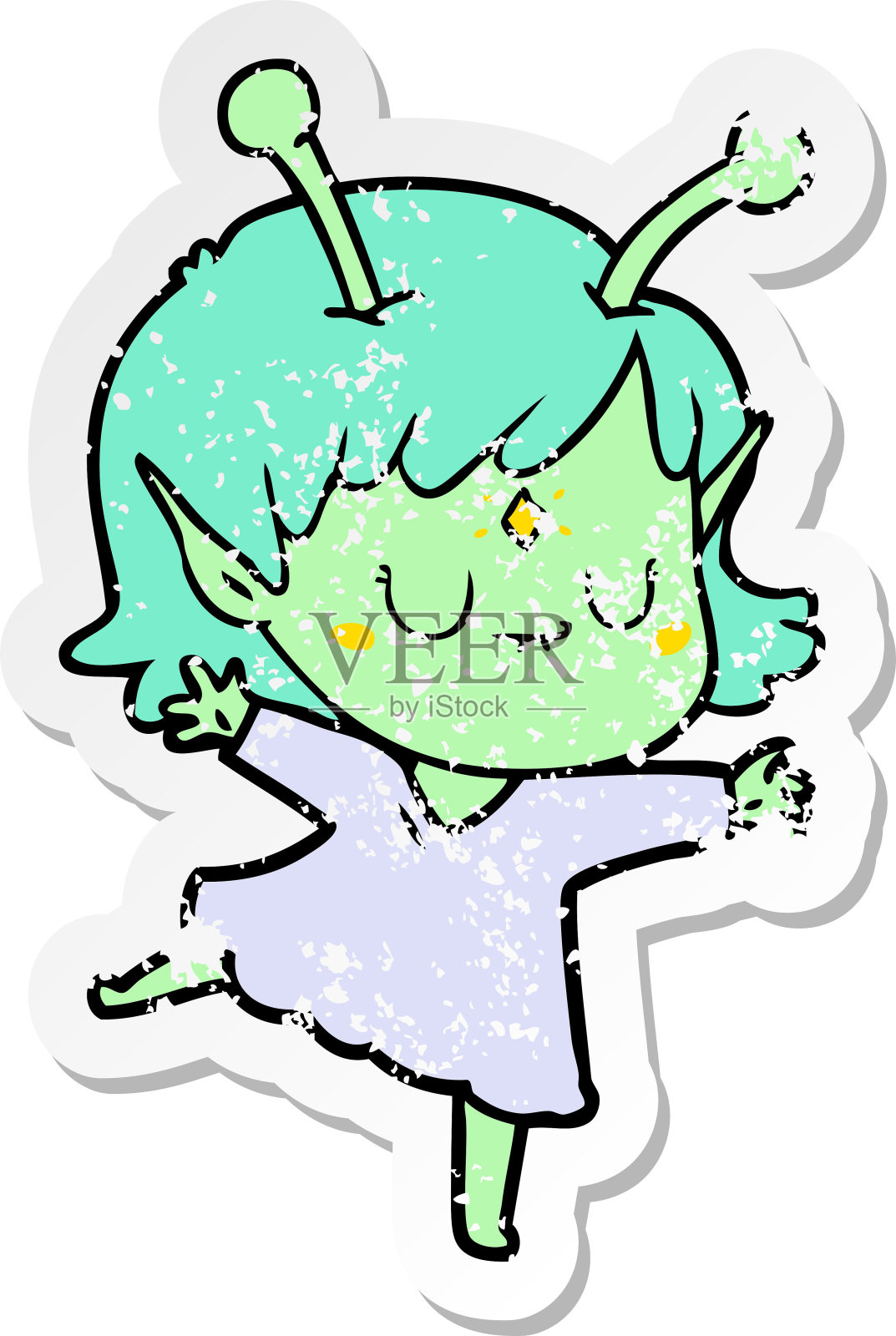 一个卡通外星女孩的心疼贴纸设计元素图片