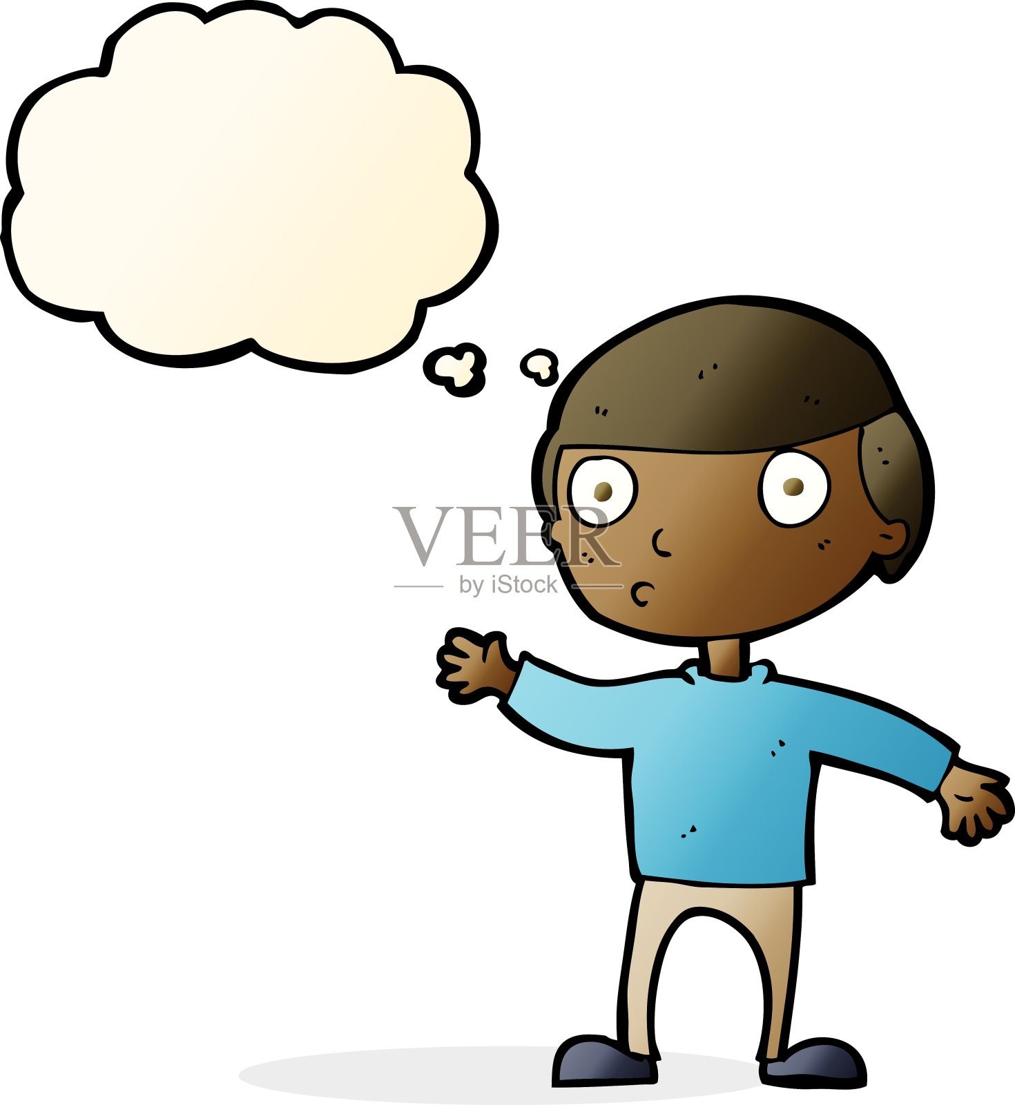 卡通挥手男子与思想泡泡插画图片素材