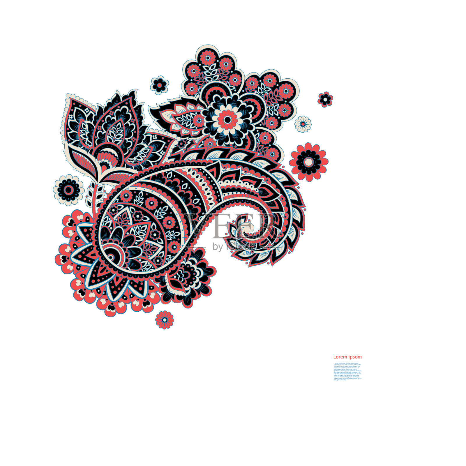 佩斯利向量孤立模式。复古花卉插图插画图片素材