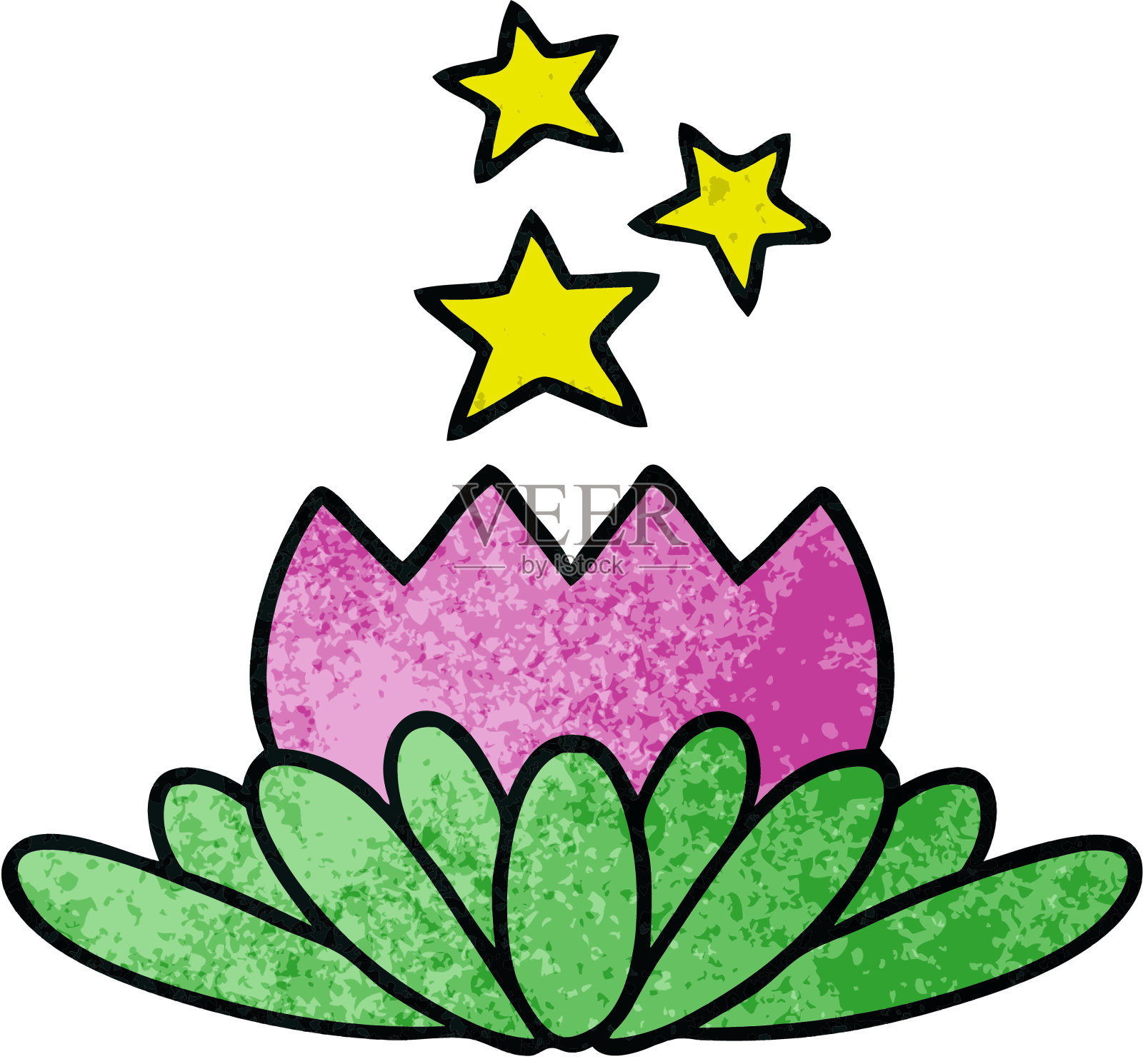 复古的垃圾质感卡通的花插画图片素材