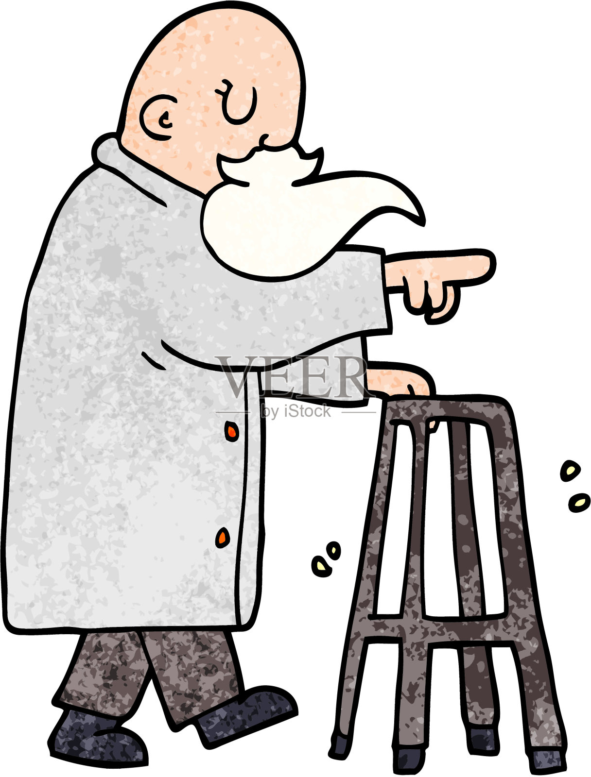 卡通涂鸦老人与行走框架插画图片素材