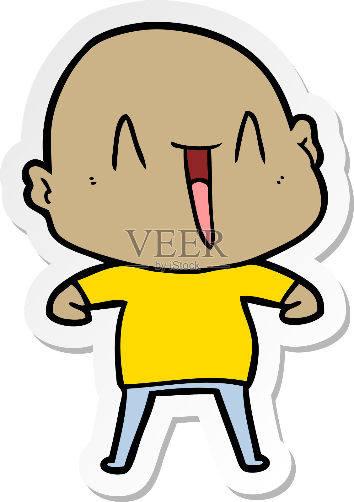 一个快乐的卡通光头的贴纸设计元素图片